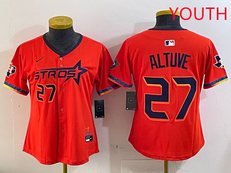 Youth Houston Astros #27 Altuve Orange Fourth generation Joint Name Nike 2025 MLB Jersey style 4->youth mlb jersey->Youth Jersey